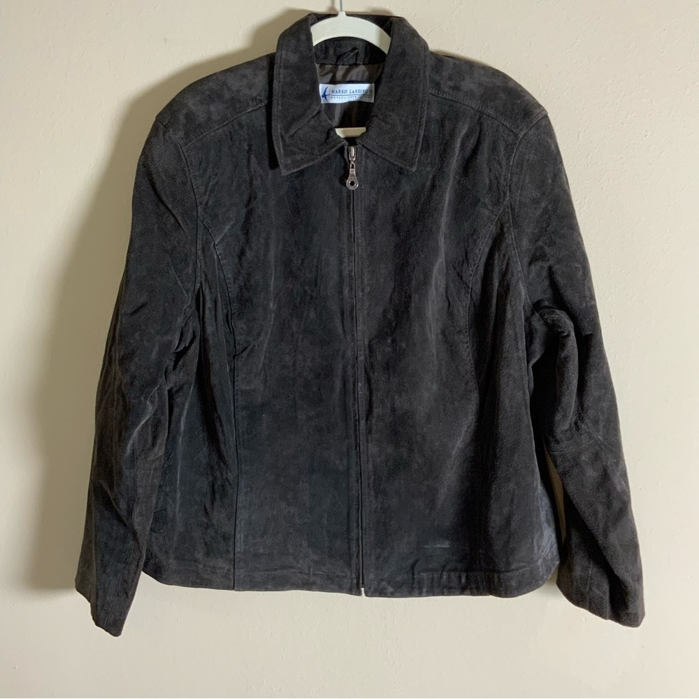 BRown Marsh Landing 100% suede leather plus size full zip jacket